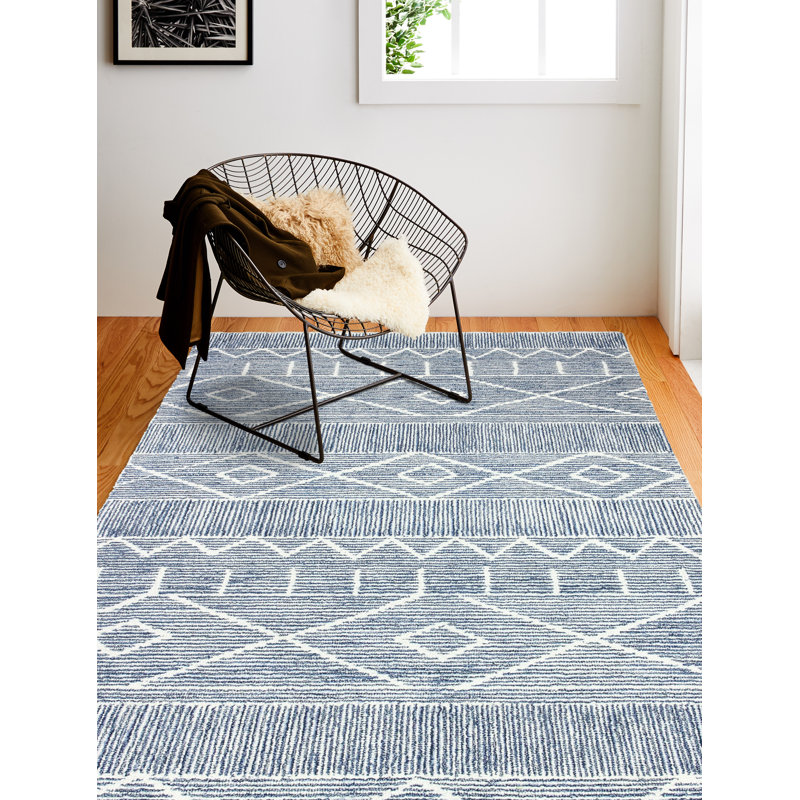 Foundry Select Johannes Geometric Handmade Tufted Wool Blue Area Rug